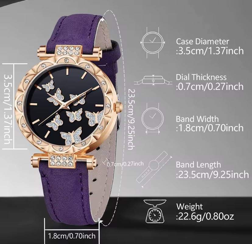 Подарочный набор для женщин Бабочка наручные часы браслет ожерелье и серьги фиолетовый Киев - изображение 6