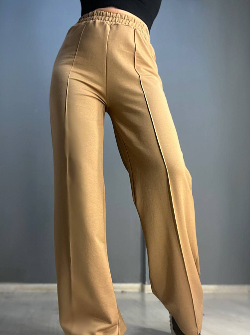 Брюки женские MY CITY 8286 широкие клеш от бедра шов стрелка впереди высокая посадка капучино, капучино, L Киев - изображение 20