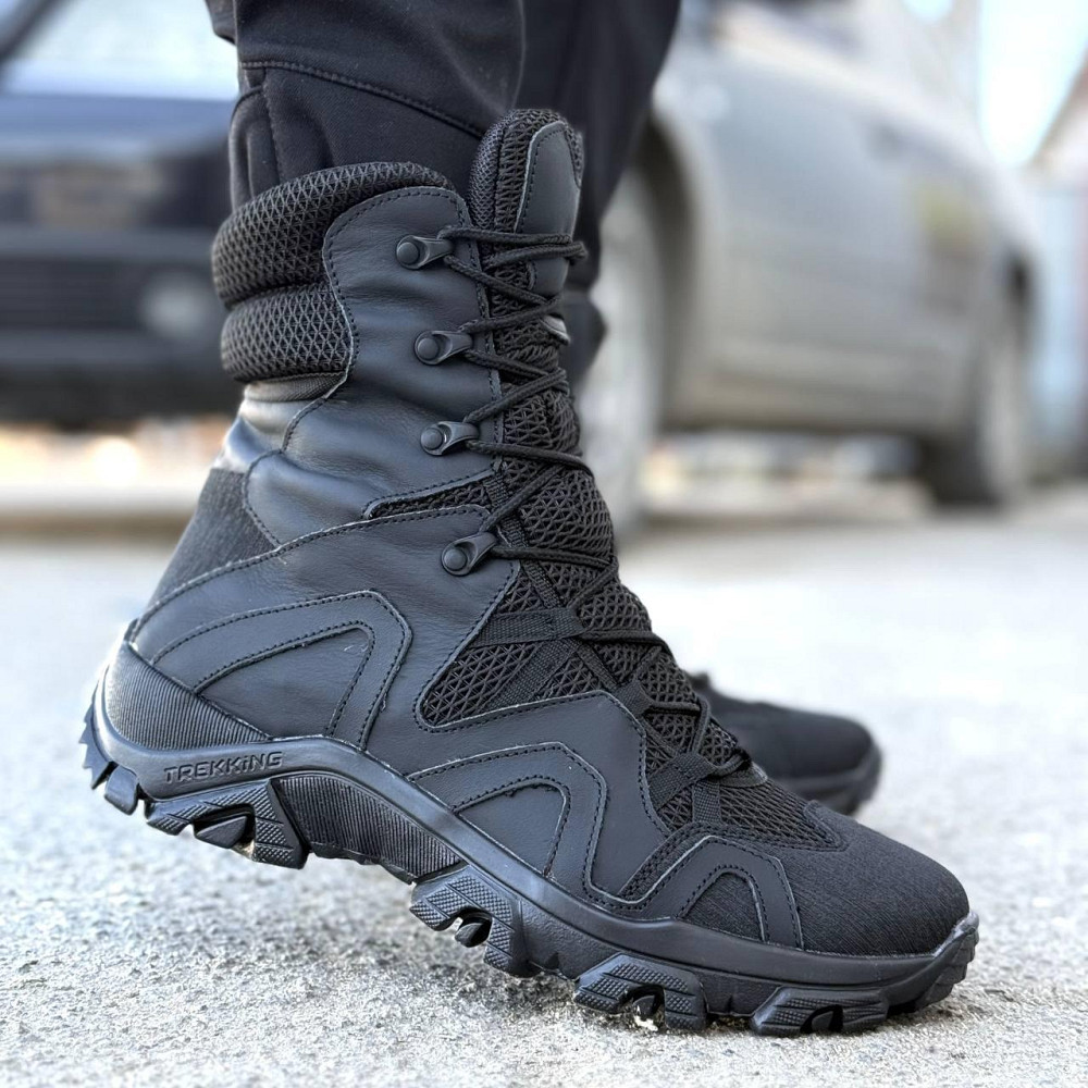 Військові берці літні чорні чоловічі з шкіри CRAZY HORSE, не ковзають, зручні, міцні Львів - фото 5