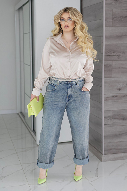 Жіноча шовкова сорочка класична Milena Батал 54-56, Бежевий Київ - фото 1