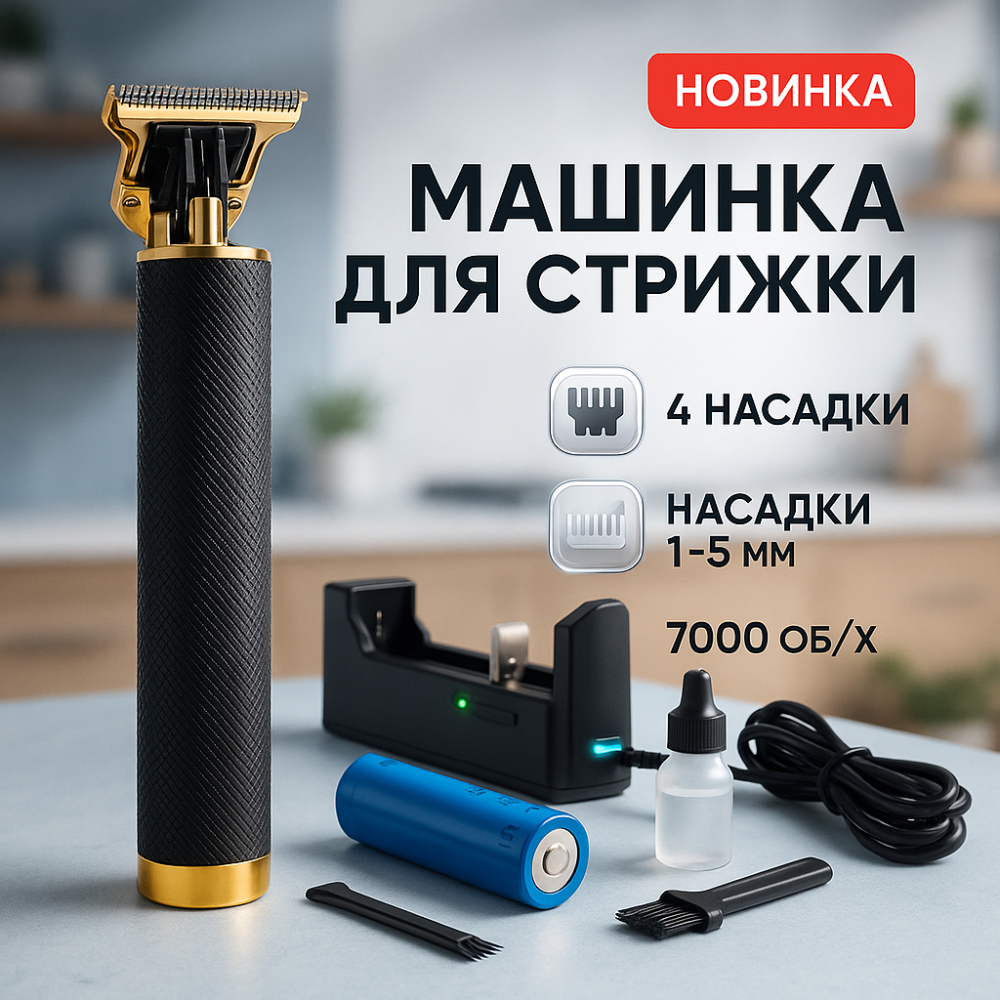 Парикмахерская машинка аккумуляторная профессиональная T9, Машинка для стрижки от акб GY-49 Львов - изображение 15