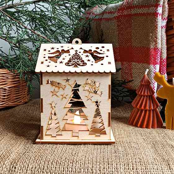 Дерев’яний ліхтарик із LED-підсвіткою - Новорічний декор та подарунок 14см Ірпінь