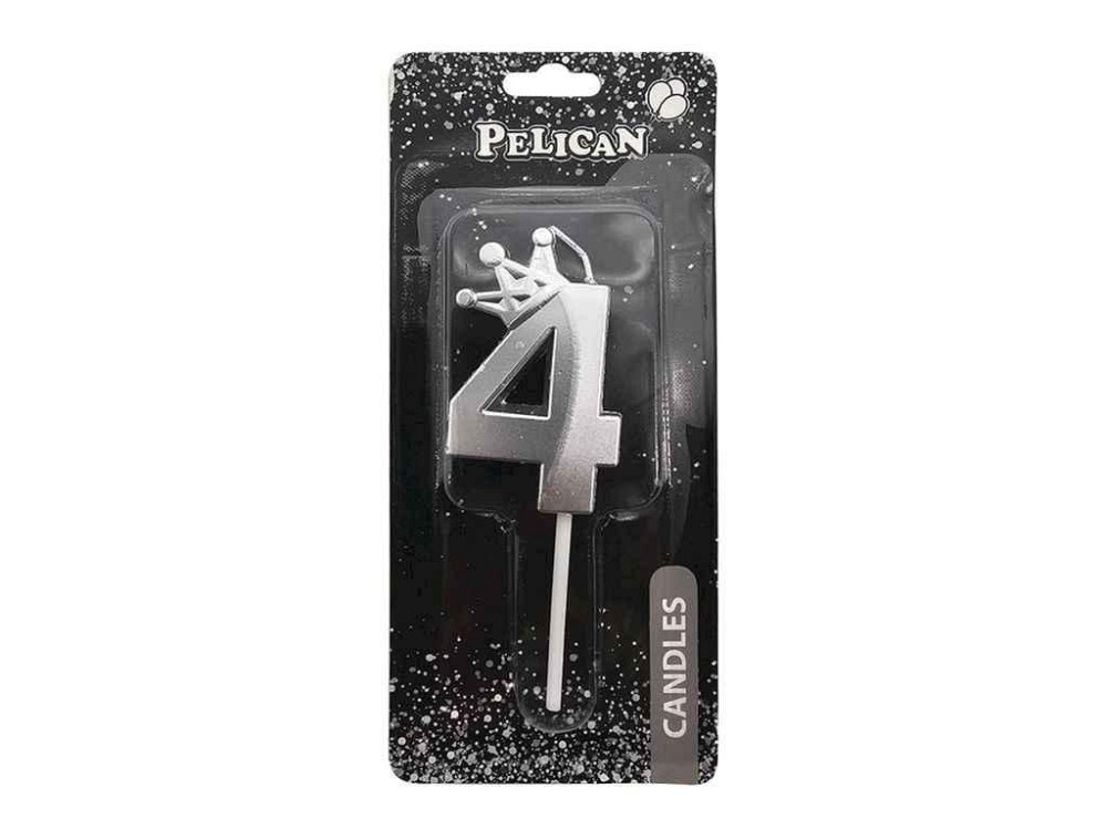 Свеча-цифра 4 6см серебро 3D с короной арт.863114 ТМ PELICAN Киев - изображение 1