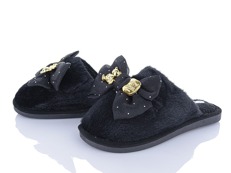 Тапочки домашні жіночі теплі з бантом чорні Одеса - фото 5