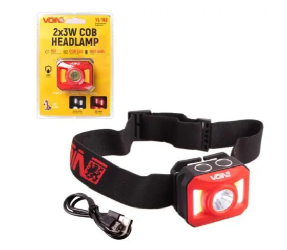 Ліхтар налобний &quot;VOIN&quot; VL-163 2х3W-COB(W/R)+3W XPE/АКБ800mAh/рег, нахилу Вінниця