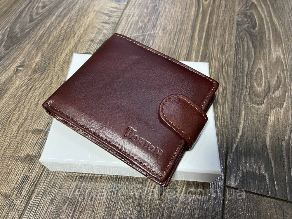 Классический мужской кожаный портмоне двойного сложения коричневого цвета Horton Киев - изображение 1