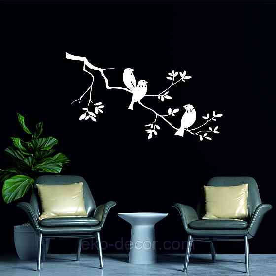 Декоративное настенное Панно «Птички на ветке», Декор на стену 90*51 см, Белый Киев