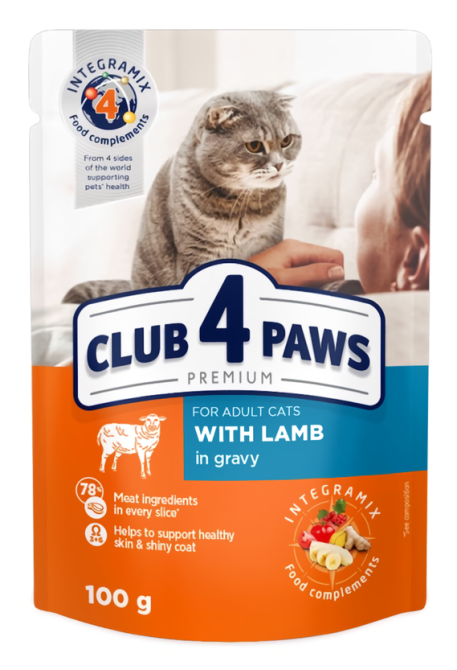 CLUB 4 PAWS (Клуб 4 Лапи) Преміум вологий корм для дорослих кішок з ягням в соусі, 85 г Вінниця - фото 2