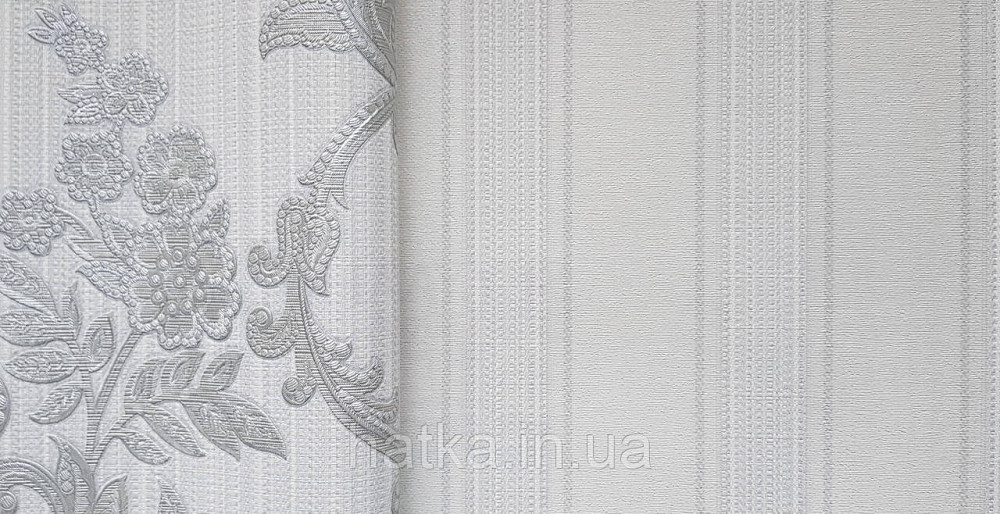 Шпалери вінілові на флізеліні AdaWall Seyyah 1.06х10 смуги широкі структурні біло-блакитні сріблясті Київ - фото 2
