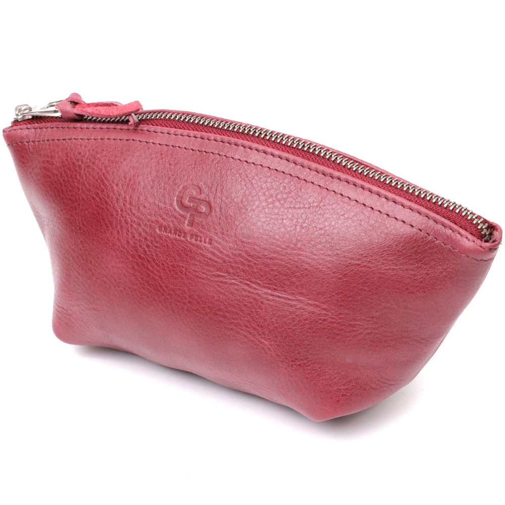 Зручна жіноча шкіряна косметичка Бордовий (GRANDE PELLE) Київ - фото 5