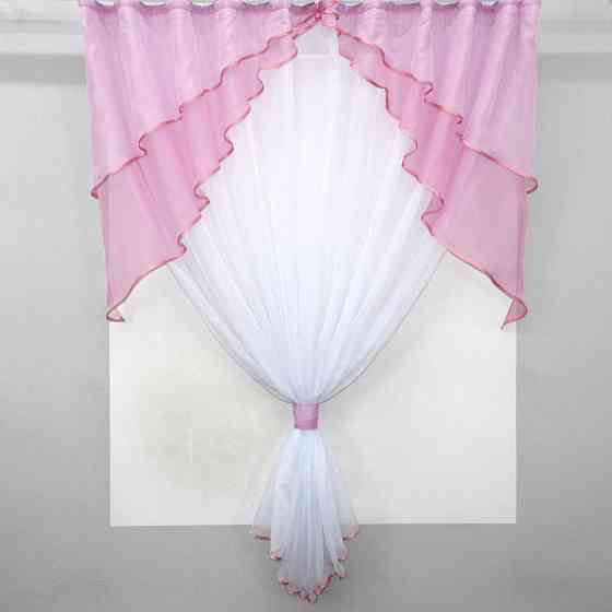 Кухонная занавеска VR-Textil № 114к ламбрекен и тюль розовый с белым 270х170 см (52-0533) Киев
