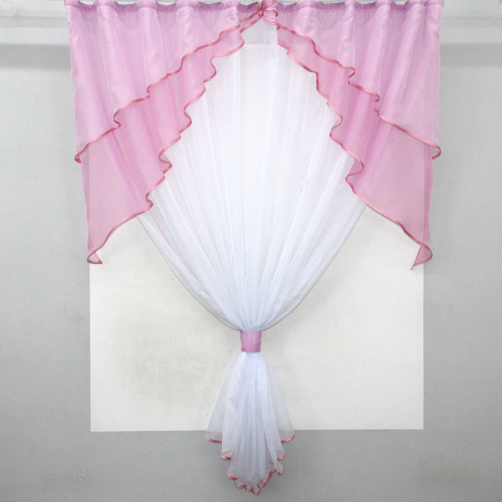 Кухонная занавеска VR-Textil № 114к ламбрекен и тюль розовый с белым 270х170 см (52-0533) Киев - изображение 1