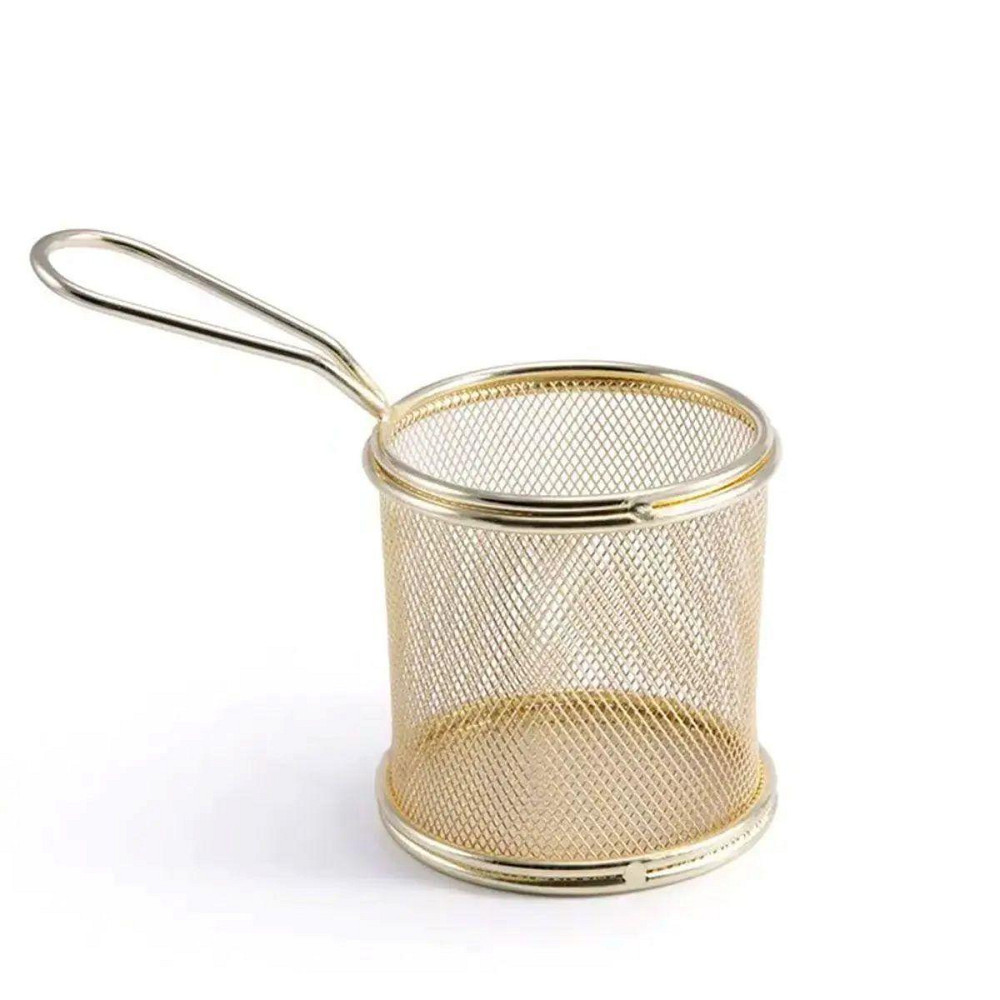 Корзина сервировочная для картофеля фри и снеков 9×9×9 см Золотая HP-19-5-G Киев - изображение 1