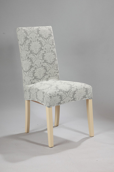 Универсальный натяжной чехол накидка на стул со спинкой жаккард натяжной Royan Турция белый 0065 Белая Церковь - изображение 1