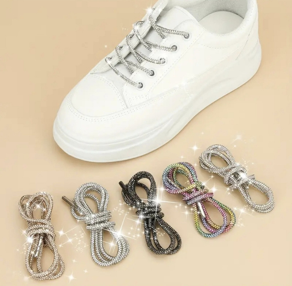 Шнурки зі стразами Білі 2 шт 100 см Сміла - фото 4