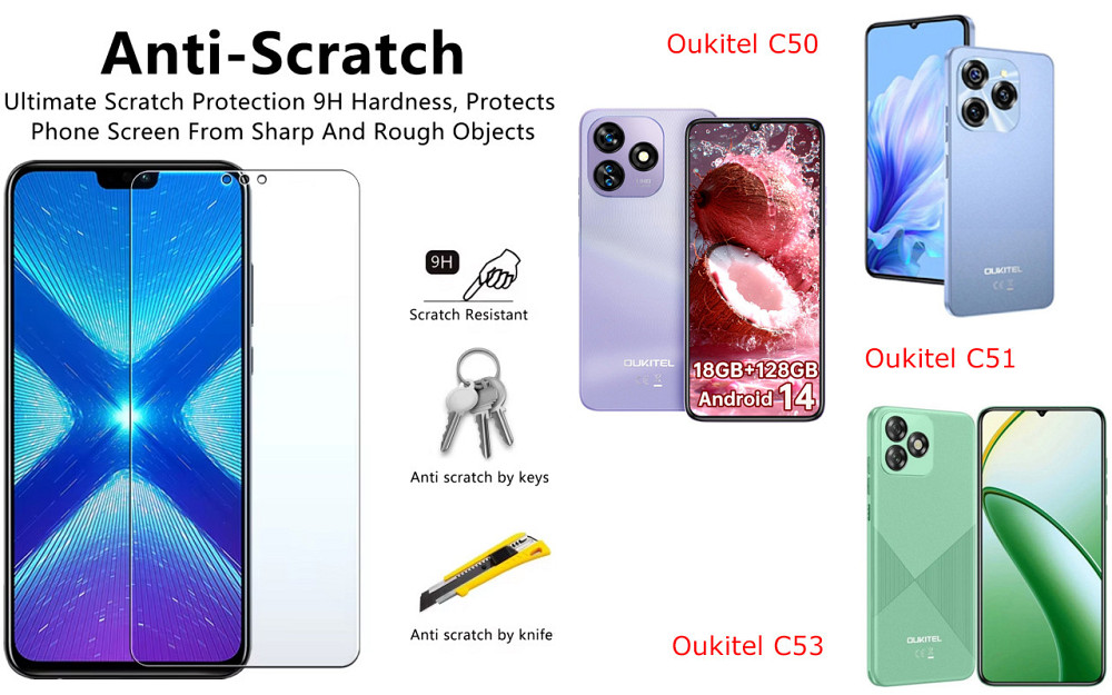 Захисне скло NeoGlass для Oukitel C50, Oukitel C51, Oukitel C53 – надпрозоре та стійке Київ - фото 1