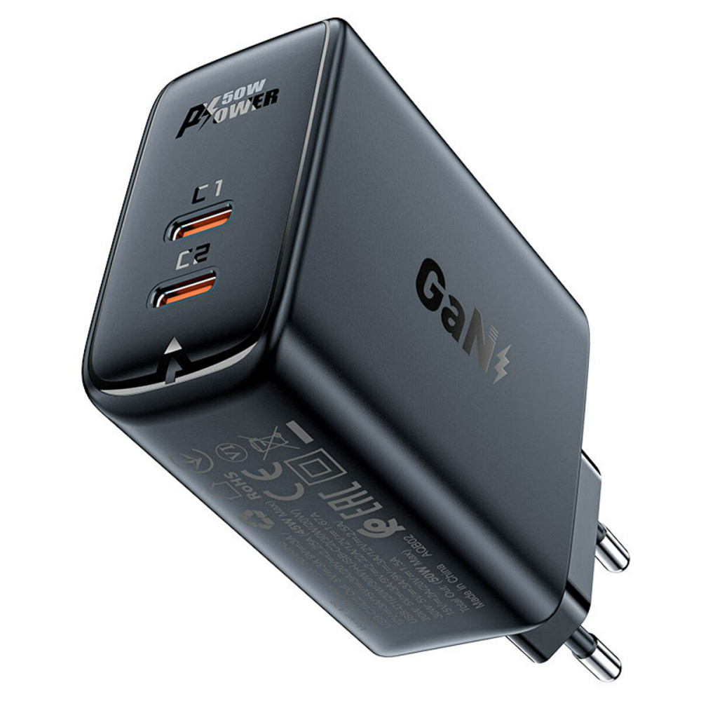 Мережевий зарядний пристрій ACEFAST A29 PD50W GaN (USB-C+USB-C) dual port charger Black Киев - изображение 2