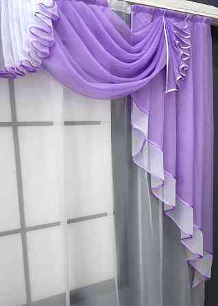 Кухонный ламбрекен VR-Textil № 107к из тюля сиреневый с белым 200х170 см (52-1050) Киев