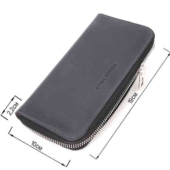 Стильний гаманець-клатч на блискавці із натуральної шкіри GRANDE PELLE 11644 Синій Київ