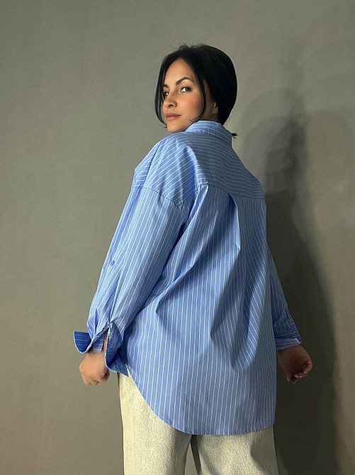 Сорочка жіноча A-N 25130 смужка оверсайз подовжена широка one size блакитна, блакитний, one size Київ - фото 19