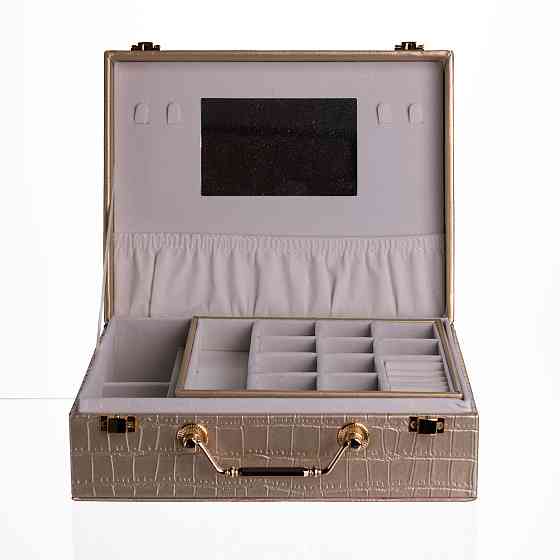 Скринька для прикрас з еко шкіри 19 відділень з дзеркалом 23.5×14×8 см Золотистий HP-5-20GOLD Київ