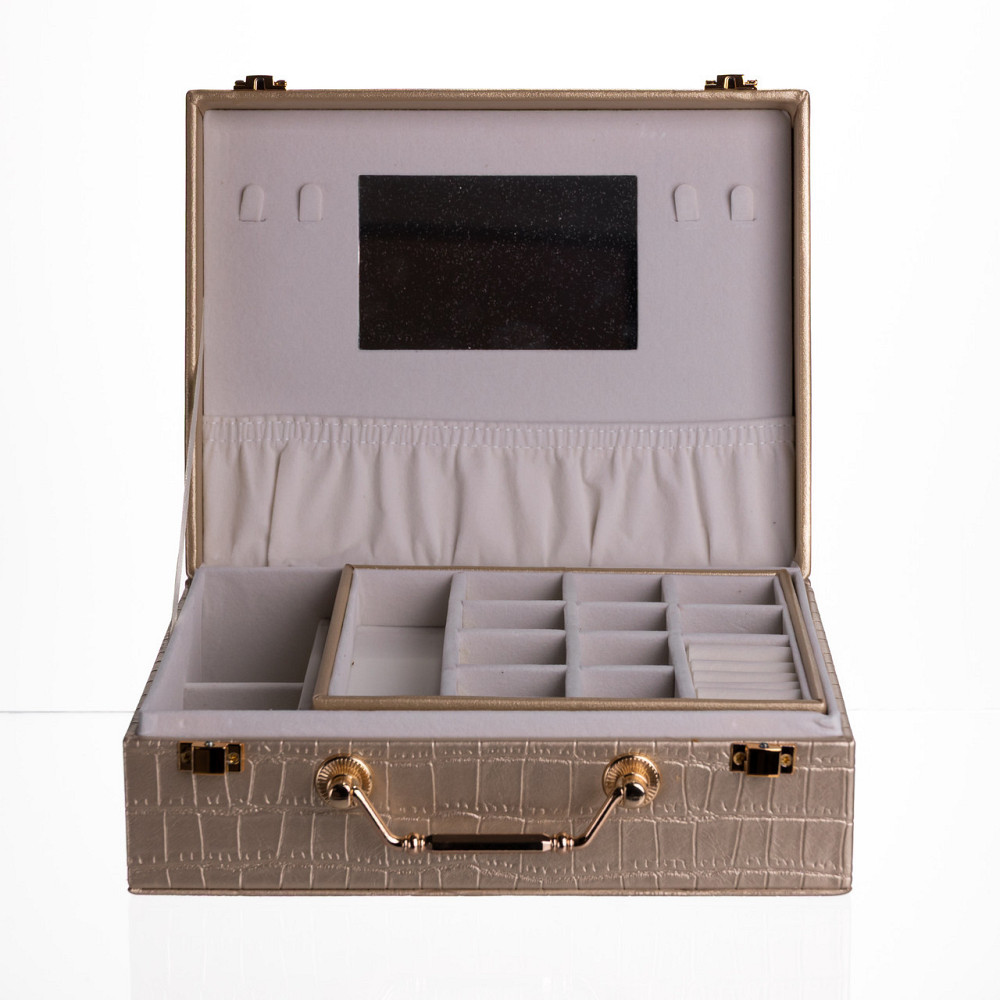 Скринька для прикрас з еко шкіри 19 відділень з дзеркалом 23.5×14×8 см Золотистий HP-5-20GOLD Київ - фото 5