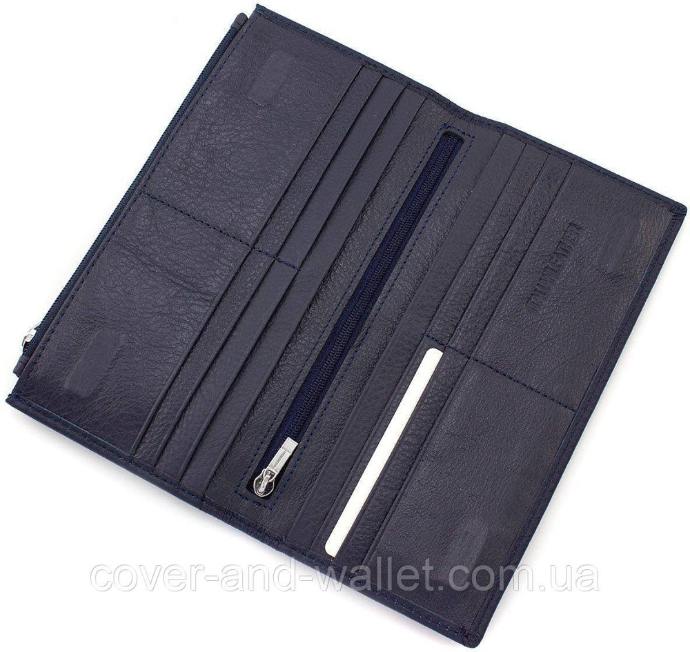 Тонкий кожаный кошелек на ​​молнии черный Синий Киев - изображение 5