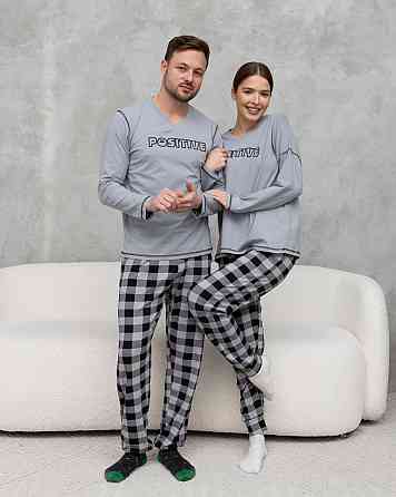 Мужская пижама серая клетка - Позитив - Family look Tom John 93487 M Киев