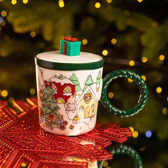 Чашка порцелянова з кришкою Подарунок 400 (мл) Зелений Yiwu FM-CS-36C Коломия