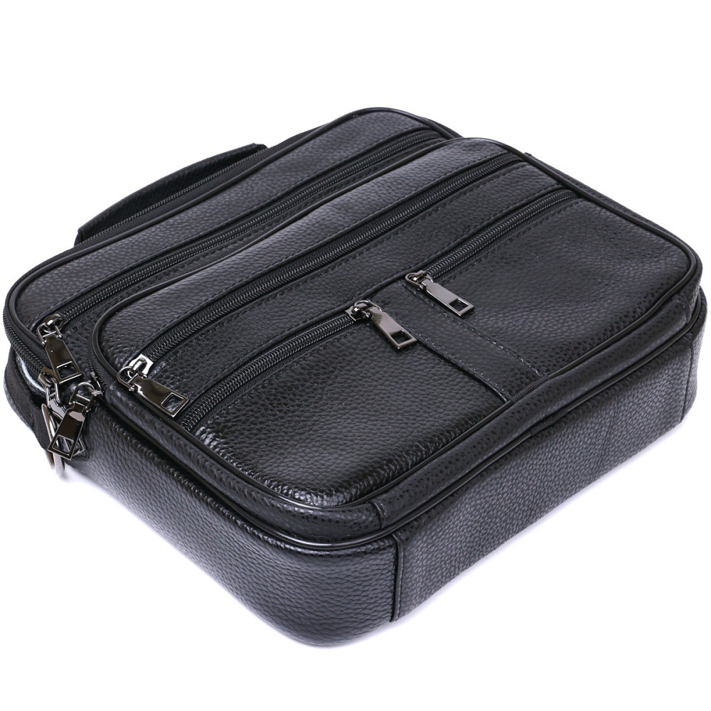 Практична шкіряна чоловіча сумка Vintage 20669 Чорний Київ - фото 5