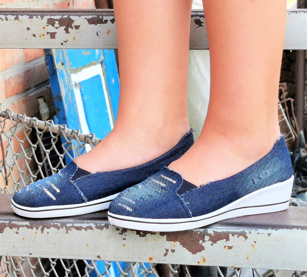 . Жіночі Мокасини Балетки на Танкетці Джинсові Сині (розміри: 36,37,38,39,40) Дніпро - фото 2