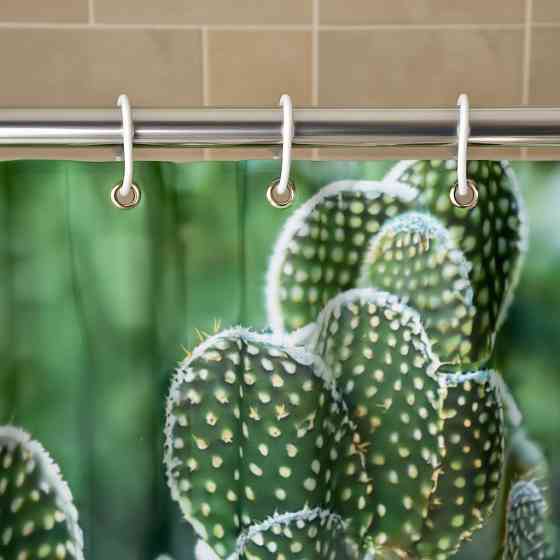 Шторка для ванної та душу з кільцями 180x180 см водовідштовхувальна, шторка для ванної та душової з гачками, принт кактуси Кам'янець-Подільський