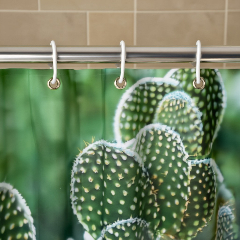 Шторка для ванної та душу з кільцями 180x180 см водовідштовхувальна, шторка для ванної та душової з гачками, принт кактуси Кам'янець-Подільський - фото 2