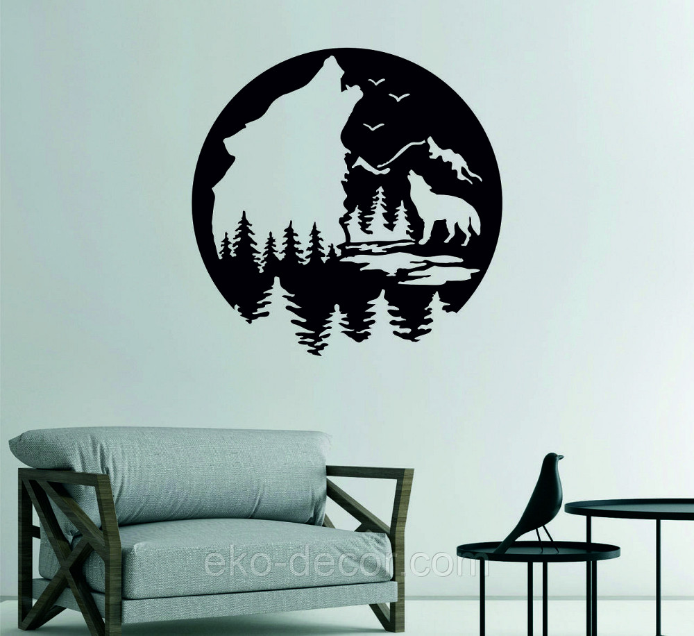 Декоративное настенное Панно «Волк», Декор на стену 90*90 см, Черный Киев - изображение 4