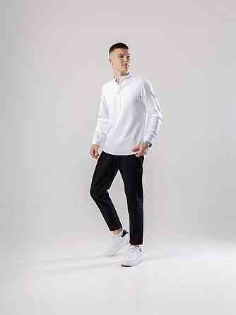 Льняная рубашка с длинным рукавом casual Pobedov Exlnt. Белая рубашка мужская Киев