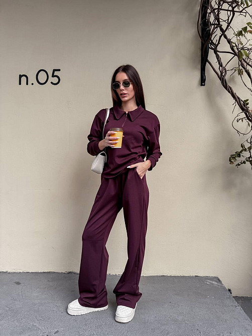 Жіночий базовий прогулянковий костюм на осінь щільний джерсі Винний, 42/44 Одеса - фото 1