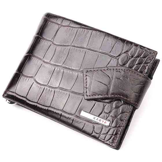 Функціональний чоловічий затиск із натуральної лакованої фактурної шкіри під крокодила KARYA 21044 Коричневий Київ
