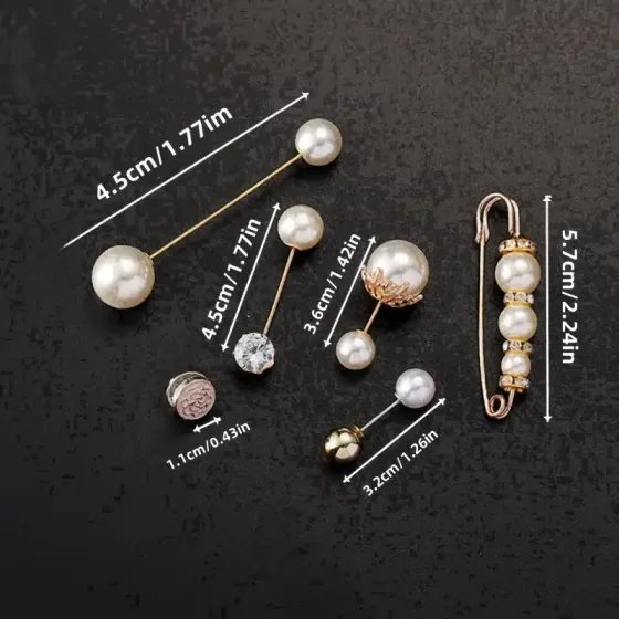 Набір брошок із перлами та кристалами 6 шт – елегантні золотисті аксесуари Київ