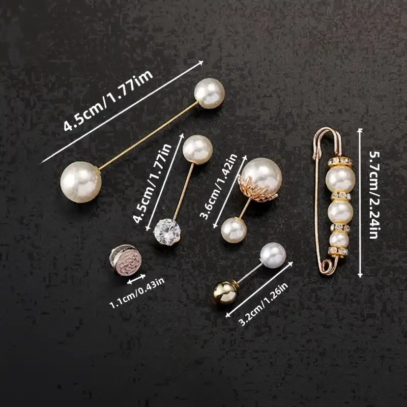 Набір брошок із перлами та кристалами 6 шт – елегантні золотисті аксесуари Київ - фото 3