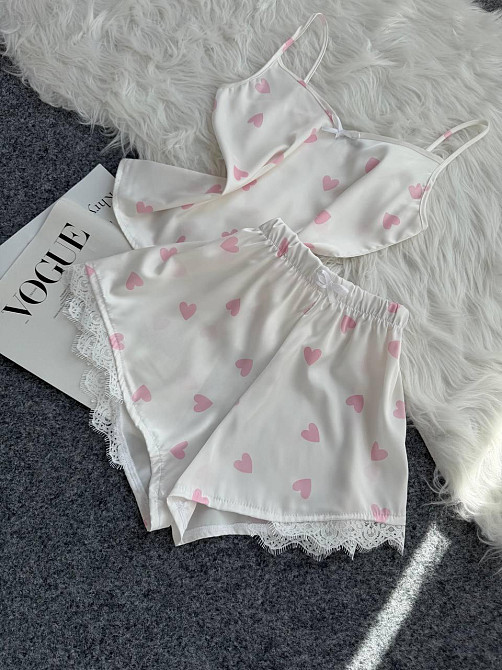 Женская базовая повседневная домашняя шелковая пижама с кружевом Молочный, 44/46 Одесса - изображение 5