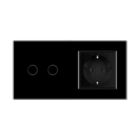 Розумний сенсорний EC вимикач 2 сенсора 1 розетка Livolo чорний скло (VL-M7FC2Z2/FCTC16A-2BP) Коломия