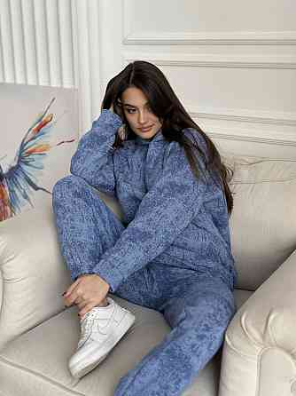 Теплый костюм женский мраморный принт на флисе Голубой L-XL Харьков