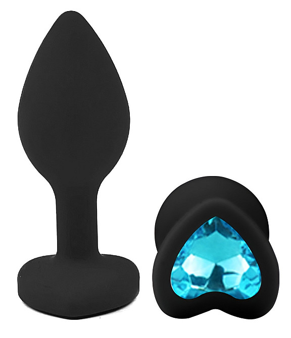 Силиконовая анальная пробка EGZO - Silicone Black Heart Plug Blue, size S Sex Aura Киев - изображение 2