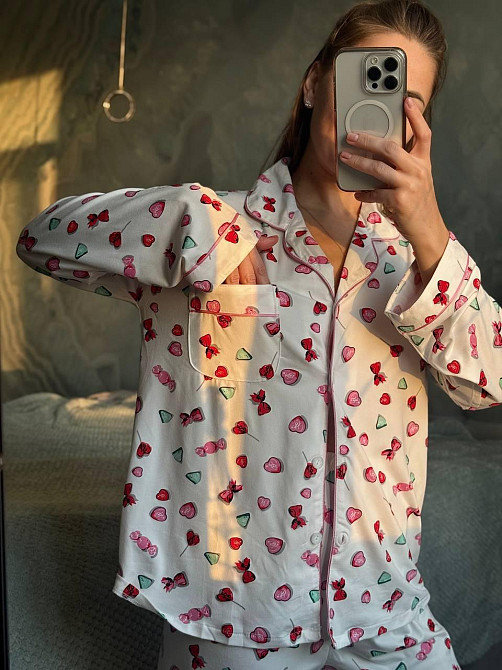 Жіночий домашній костюм двійка: сорочка і штани з принтом коттон Одеса - фото 6