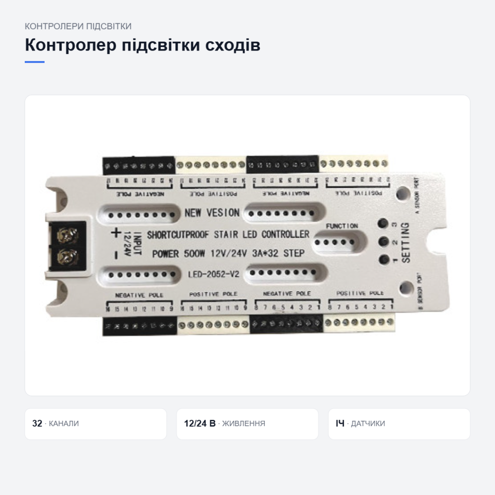 Контролер інтерактивного світлодіодного підсвічування сходів 32 канали з ІЧ датчиками руху Київ - фото 7