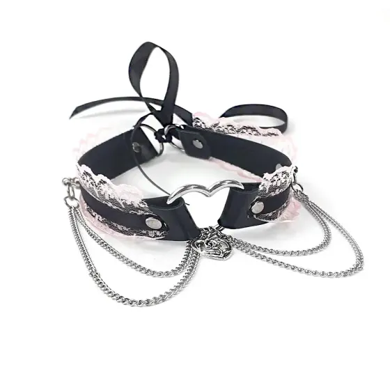Сексуальний чокер Art of Sex - Karen з натуральної шкіри, Чорно-рожевий Львов