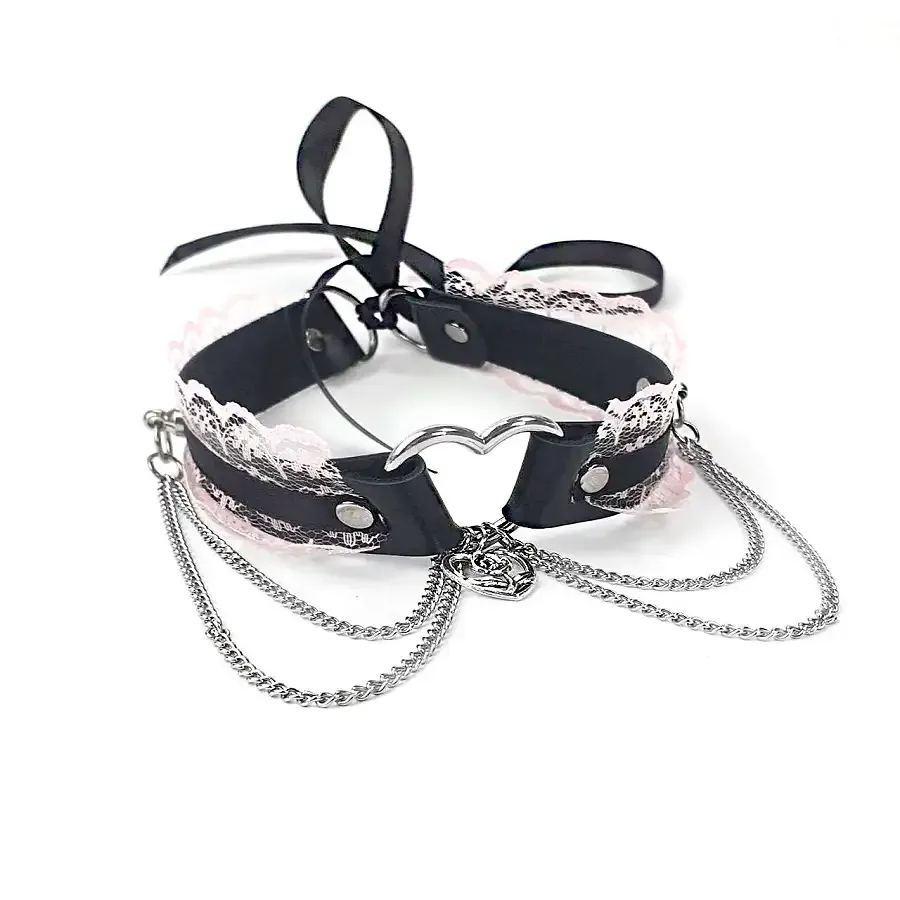 Сексуальний чокер Art of Sex - Karen з натуральної шкіри, Чорно-рожевий Львів - фото 4