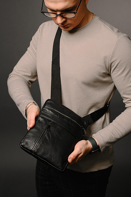 Сумка-месенджер із натуральної гладкої шкіри ST002 (Чорна) Суми - фото 4