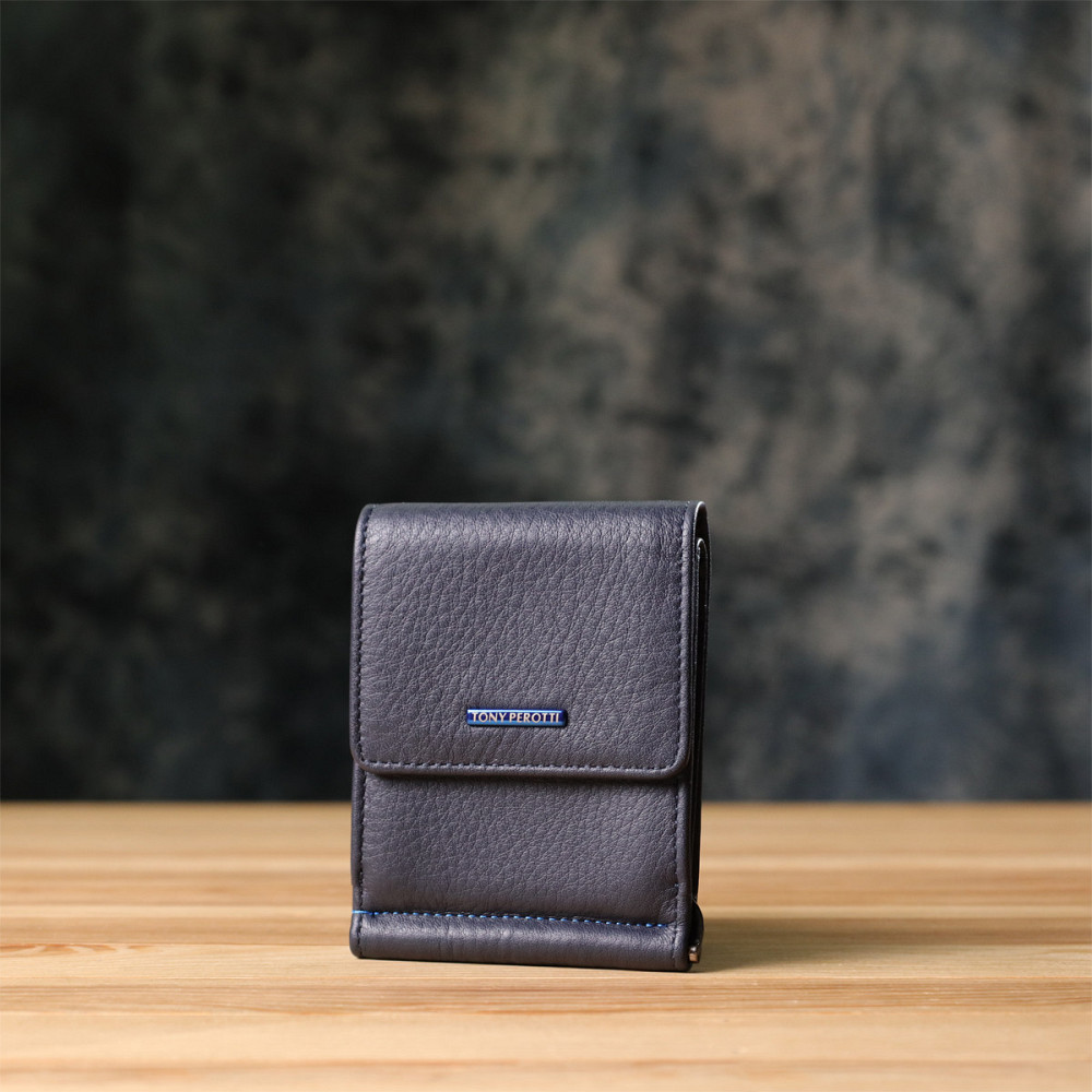 Вертикальний чоловічий затискач із зернистої натуральної шкіри Tony Perotti 20862_1 (3595 navy) Синій Київ - фото 3