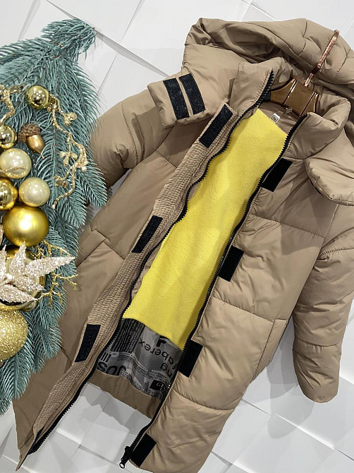 Зимове бежеве подовжене пальто для дівчаток 116,122,128 Миколаїв - фото 2